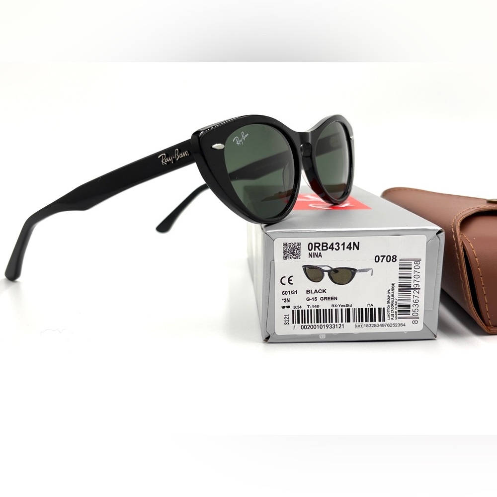 Ray-Ban Nina Black Cat-Eye Sunglasses 901/31 Green G-15 54-140 Comes w/Case - Picture 5 of 16